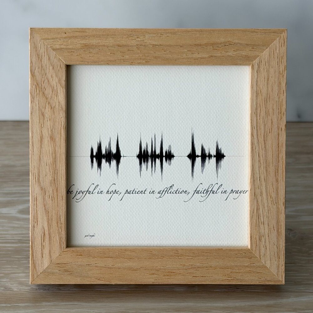 NEW Be Joyful Soundwave Framed Canvas 4x4in Black White Christian Scripture